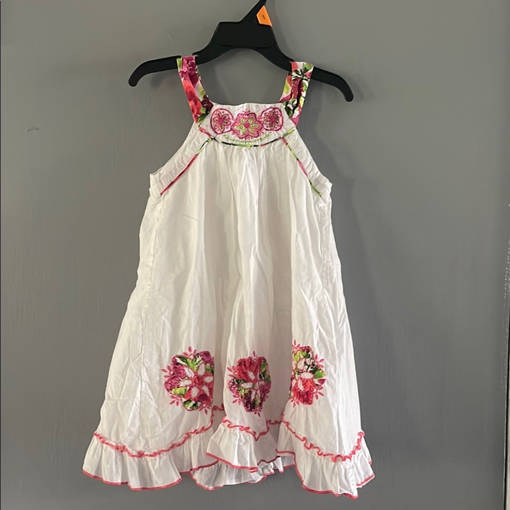 Savannah White and‎ Pink Embellished Sundress Girls 5T